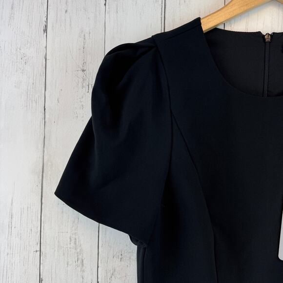 NWT Black Halo Black Crepe Chadwick Mini Dress Short Sleeve Round Neck Size 6 - Picture 3 of 16